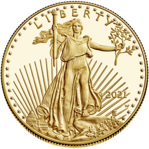 Anverso del American Eagle de oro versión proof 2021