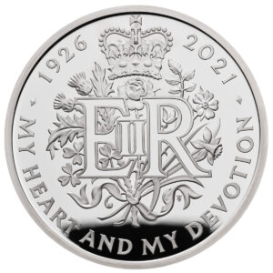 Reverso de la moneda dedicada a la reina Isabel II por su 95 aniversario, diseñado por Timothy Noad