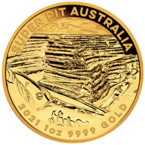 Reverso de la moneda de oro dedicada a la mina de oro Super Pit (2021)