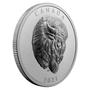 Reverso de la moneda de plata dedicada al bisonte por la Royal Canadian Mint