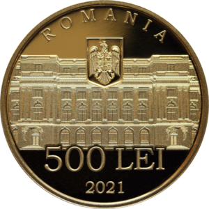Anverso de la moneda de oro dedicada al centenario del rey Miguel I de Rumanía