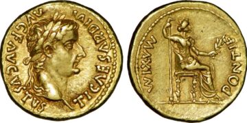 Áureo romano con la imagen del emperador Tiberio