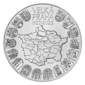 Reverso de la moneda de un kilo de plata conmemorativa de la creación de la Gran Praga