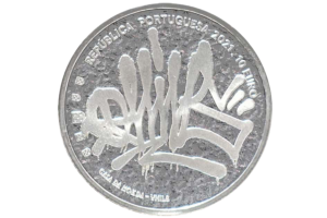 Reverso de la moneda de plata dedicada al artista urbano portugués Vhils